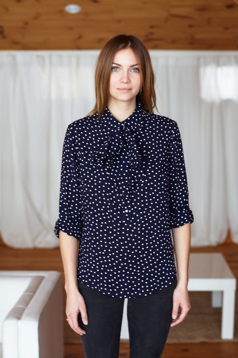 Ribbons Blouse - Navy Dot