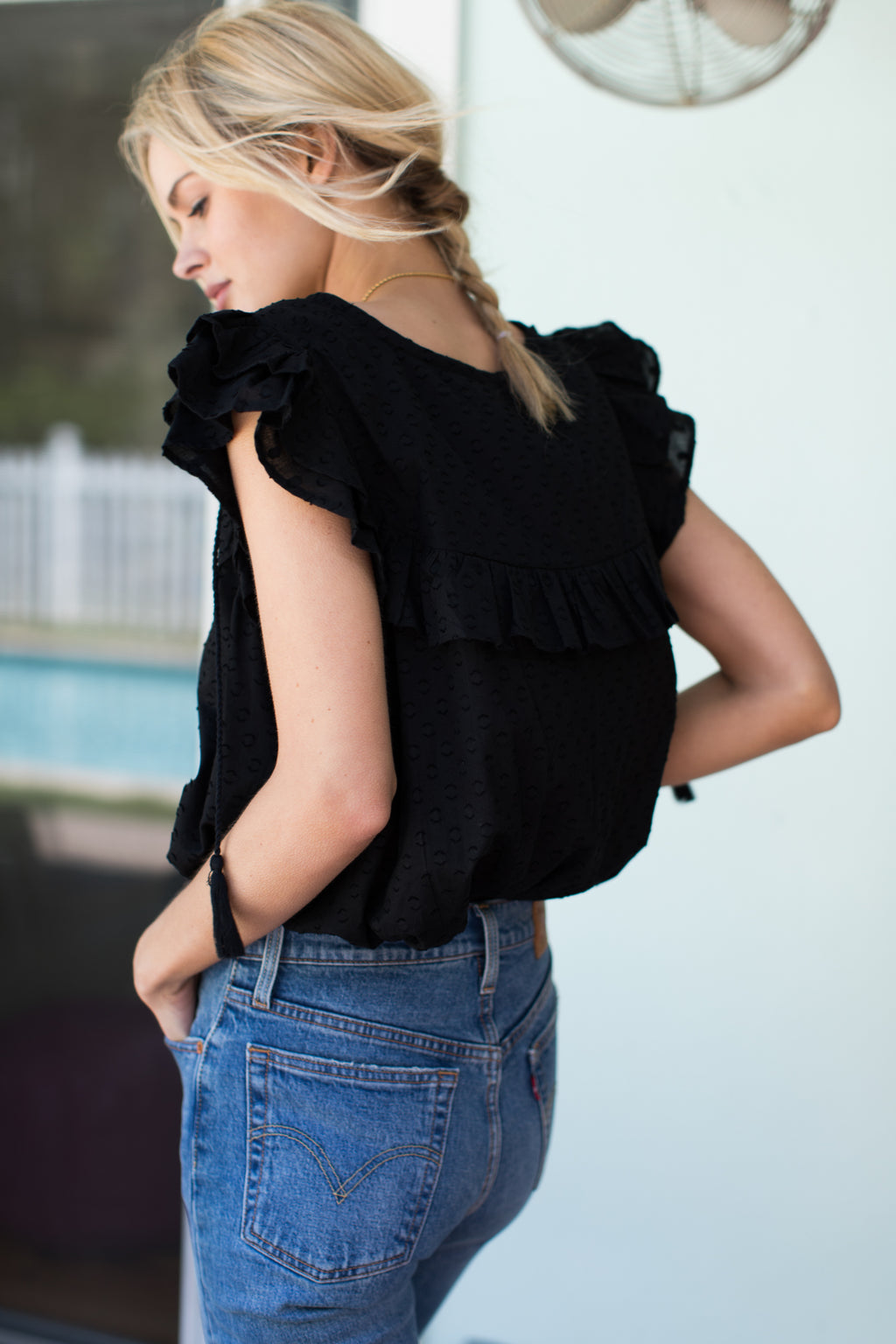 Antoinette Top - Black Swiss Dots