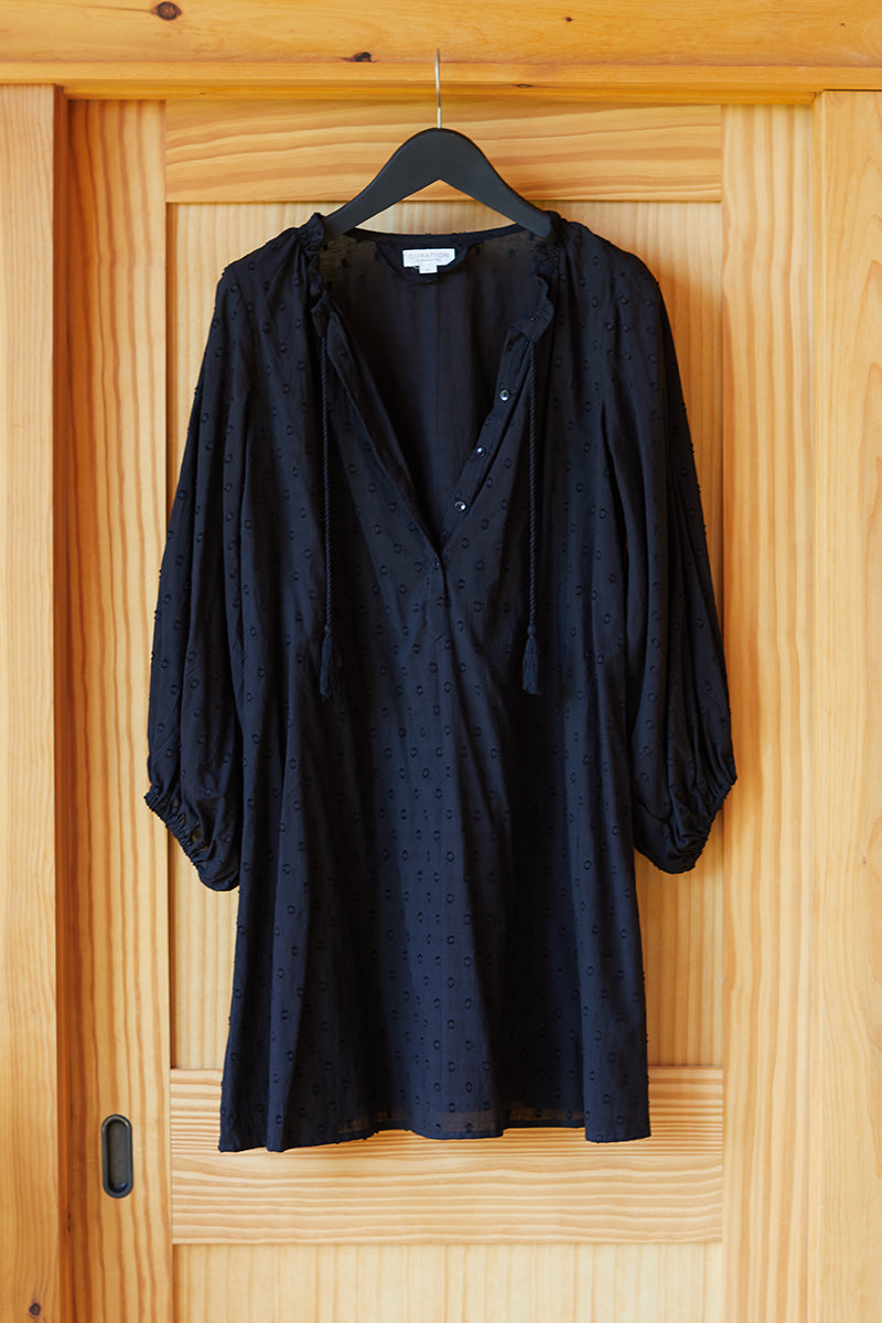 Bardot Dress - Black Swiss Dots