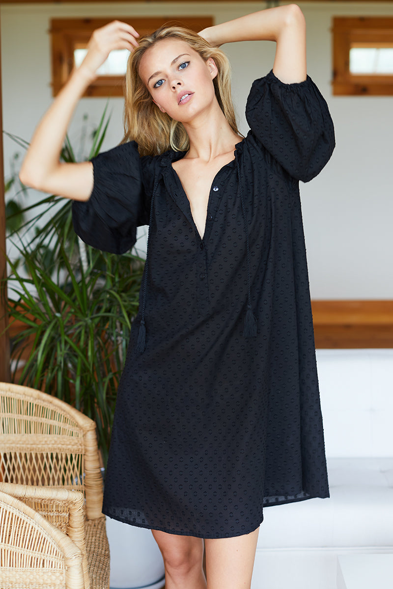 Bardot Dress - Black Swiss Dots