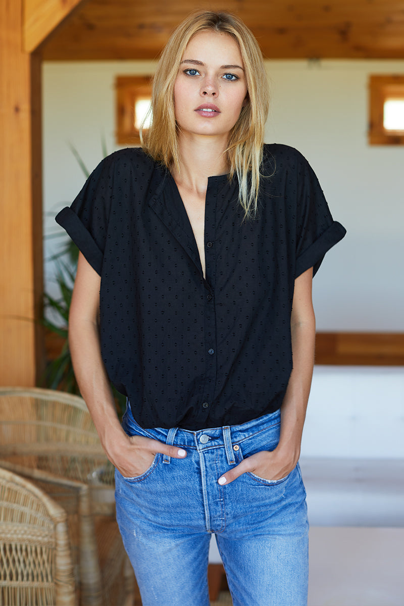 India Button Down 2 - Black Dots Organic