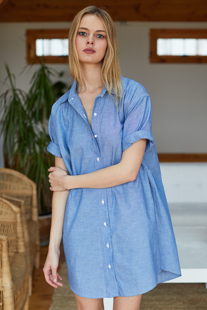 Short Sleeve Shirtdress -  Chambray