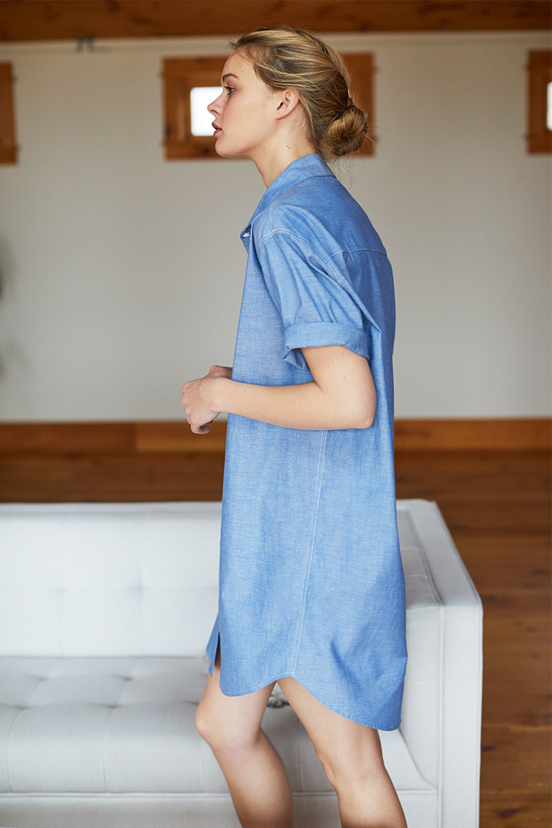 Short Sleeve Shirtdress -  Chambray