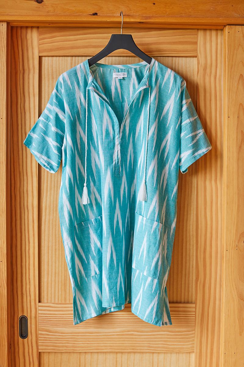 Tassel Caftan - Aqua Ikat