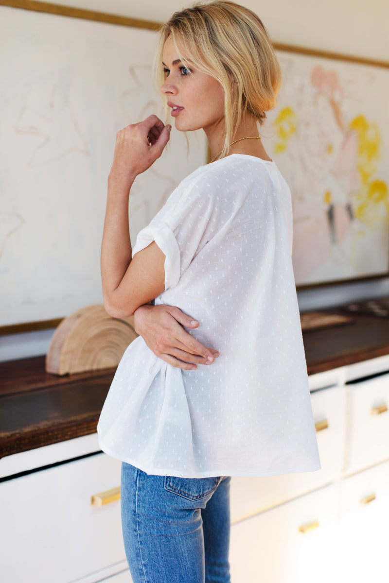 India Button Down 2 - Ivory Swiss Dot Organic