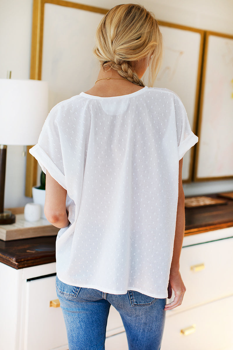 India Button Down 2 - Ivory Swiss Dot Organic