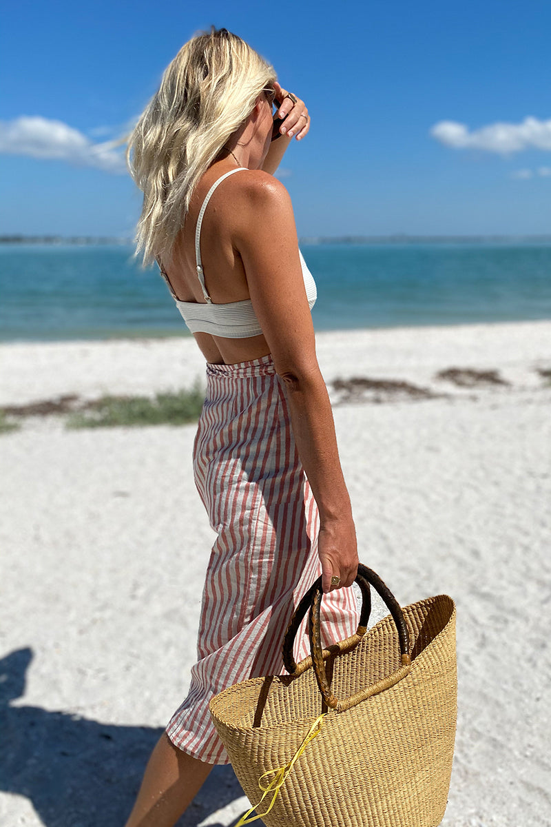Tie Skirt - Muted Clay Stripe Linen Organic