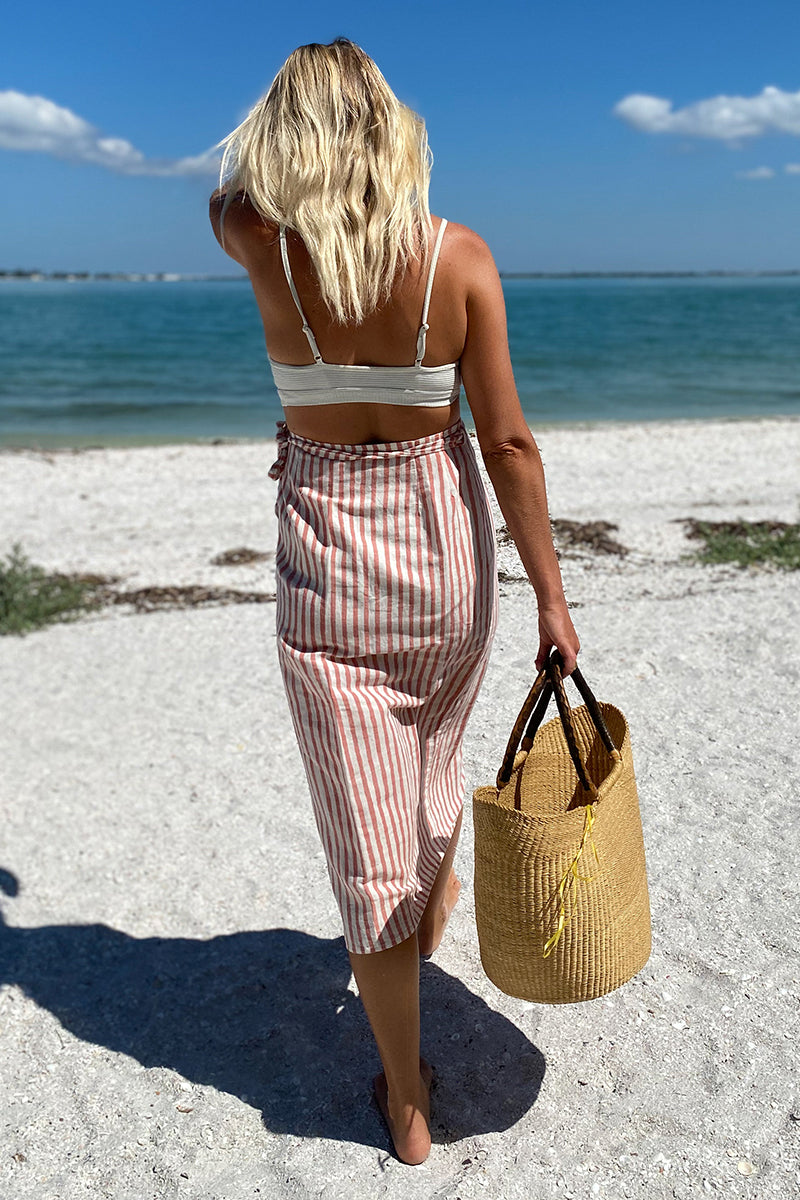 Tie Skirt - Muted Clay Stripe Linen Organic