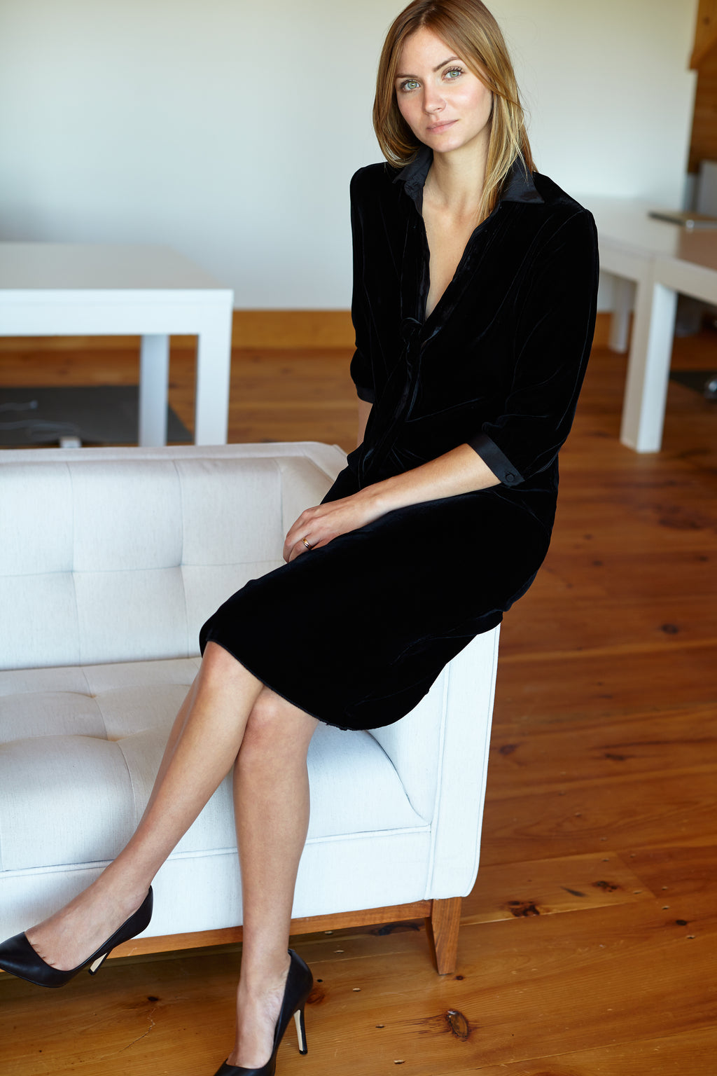 Velvet Shirtdress - Black Silk Velvet