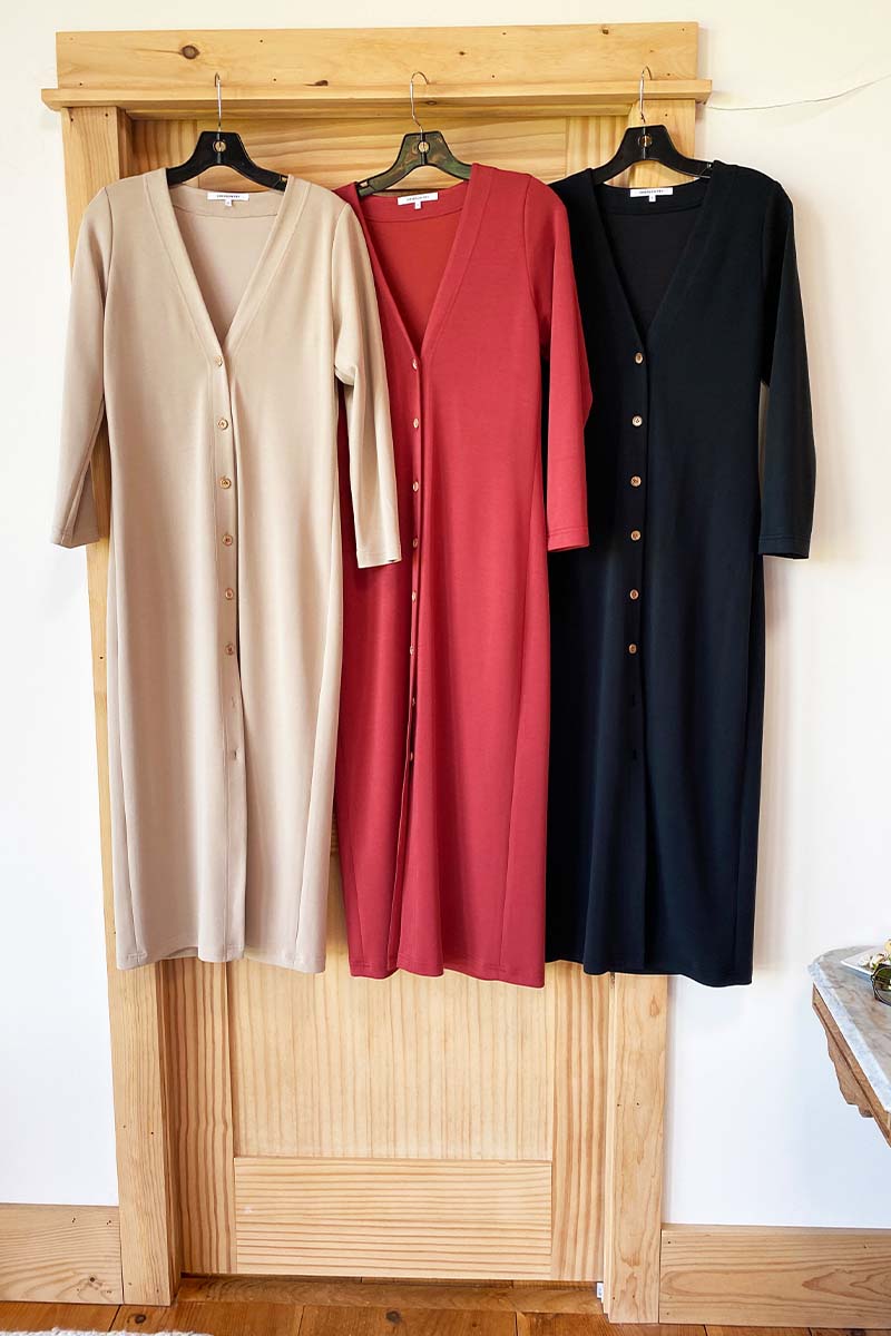 Long V Neck Dress - Black