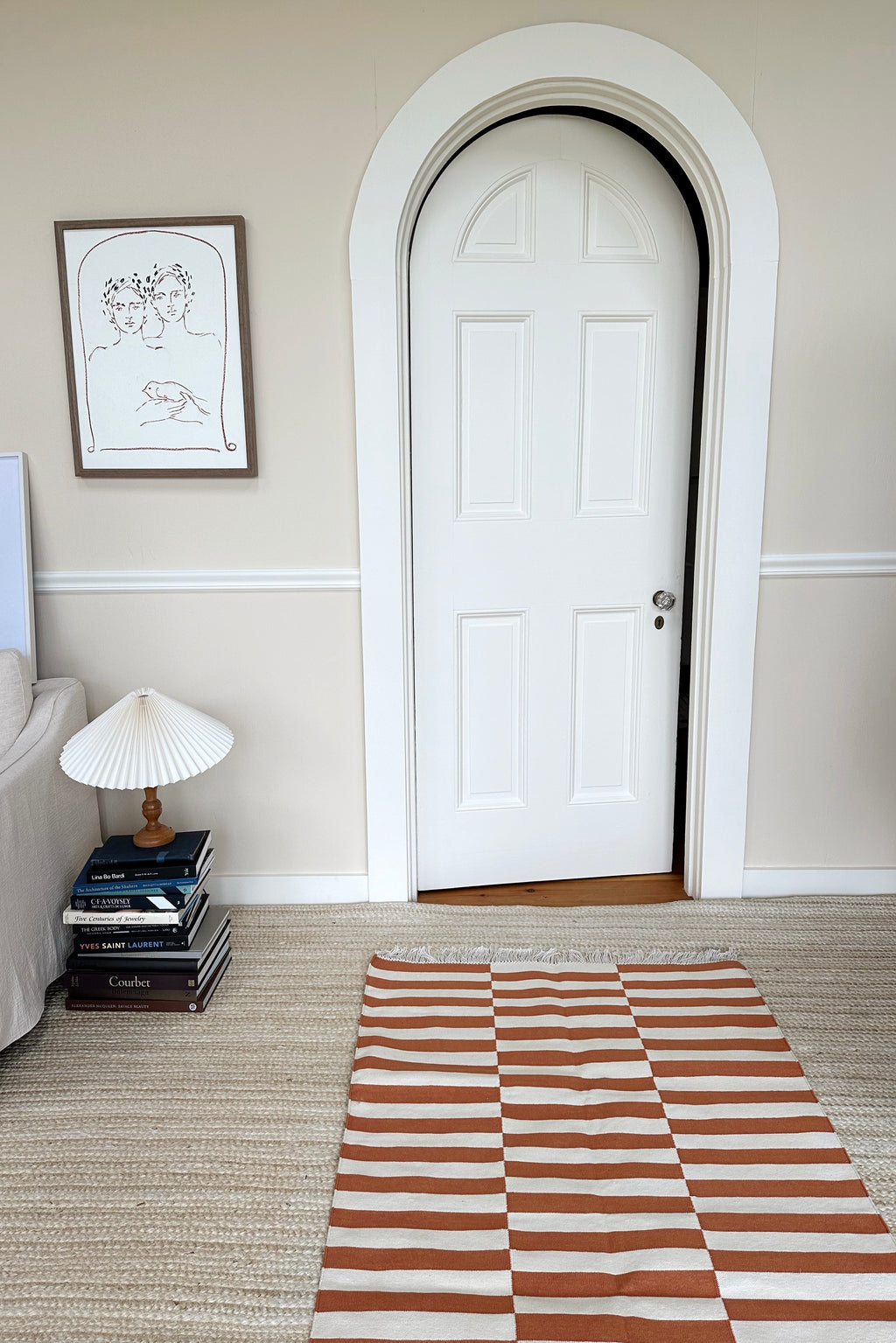 Woven Cotton Rug - Broken Stripe Rust + Ivory