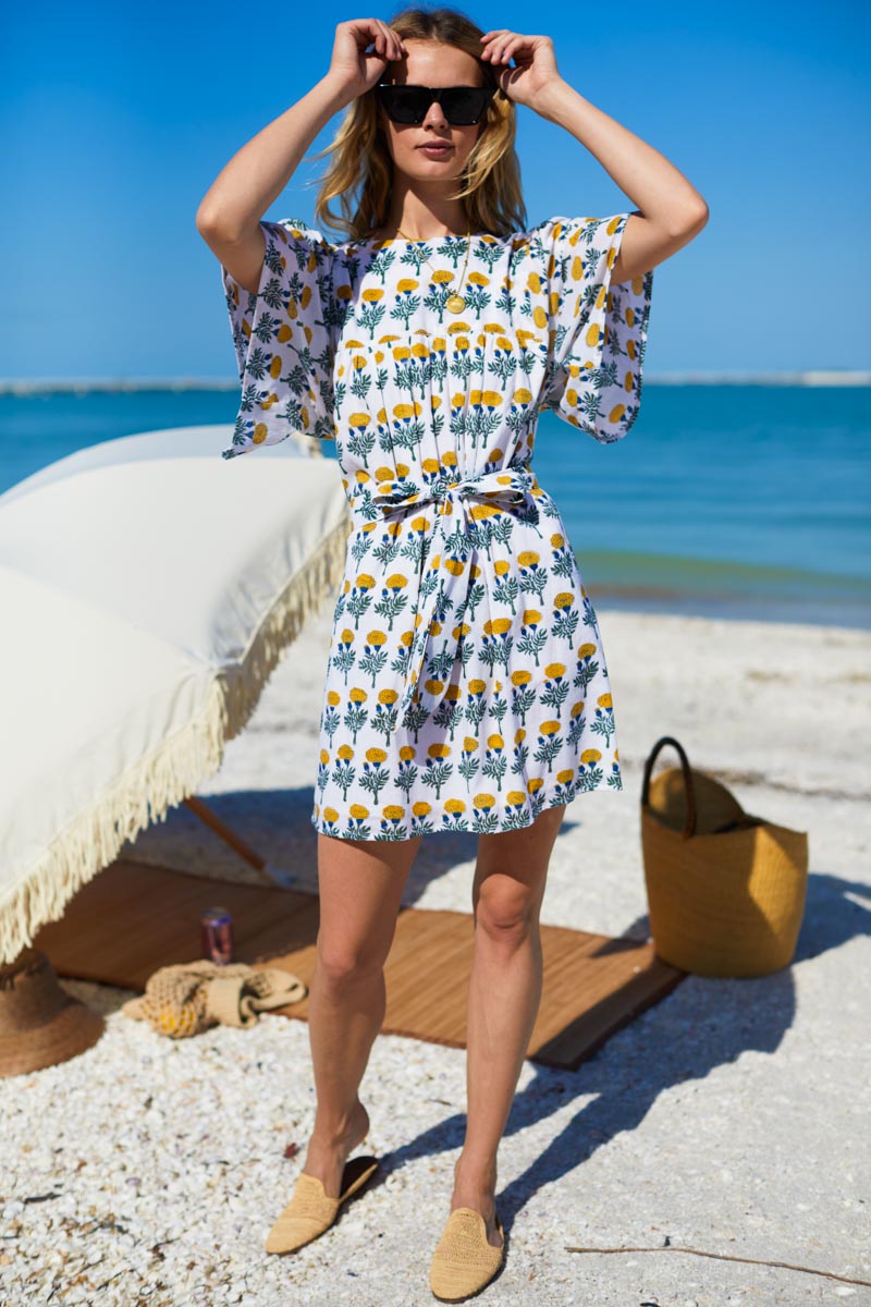 Little Fry Sunshine Dress - Big Marigolds White Organic