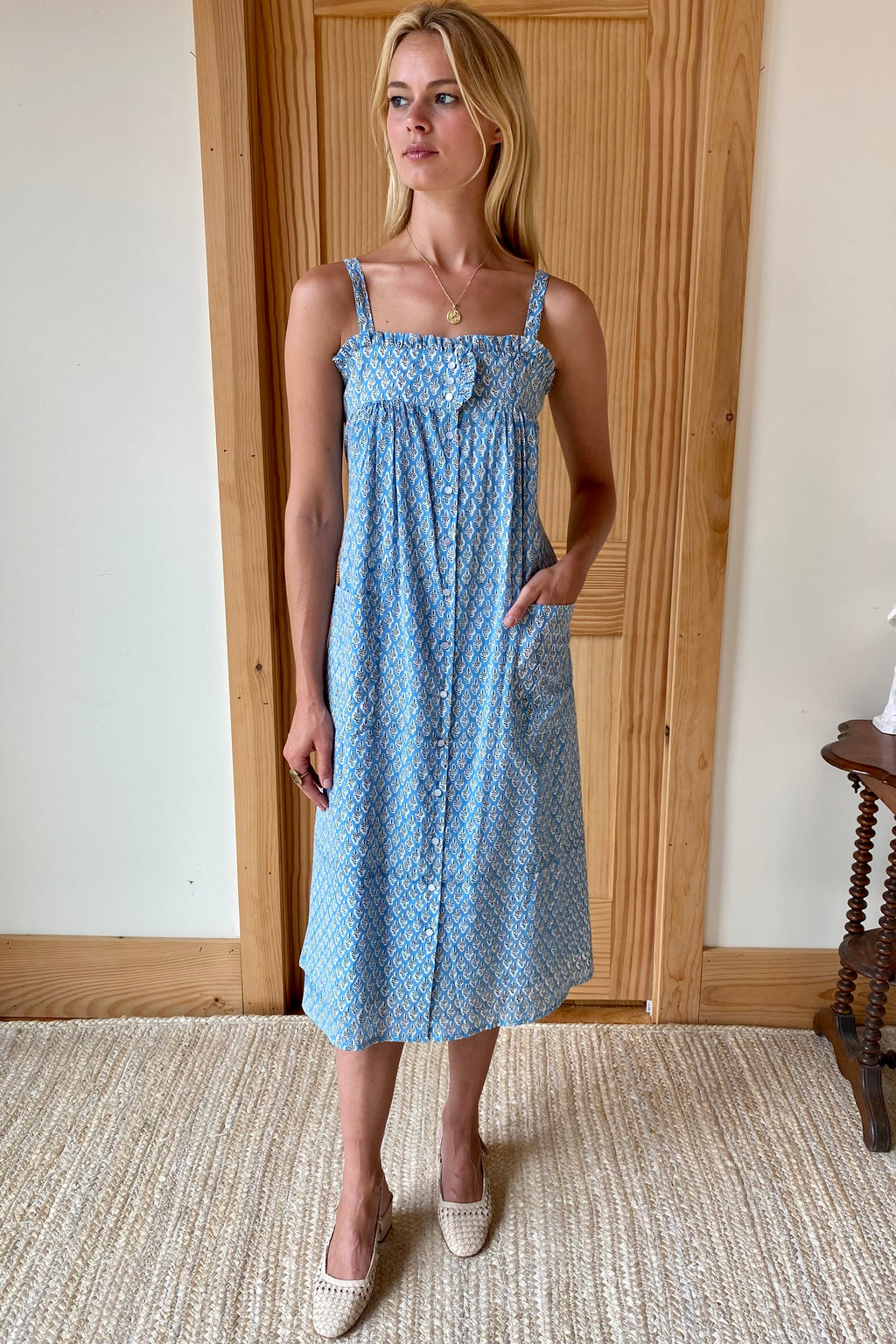 Astrid Midi Dress - Harlow Flowers Blue Organic