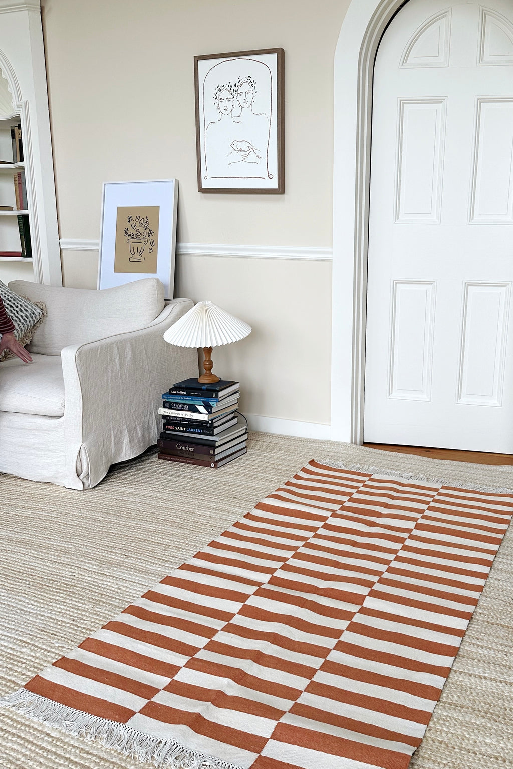 Woven Cotton Rug - Broken Stripe Rust + Ivory